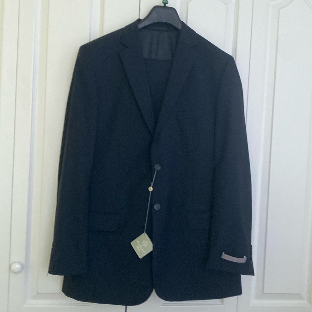 Bnwt Men’s Suit/ Navy Stripe Sports Coat Blazer And Dress Pants, Size 42 Tall